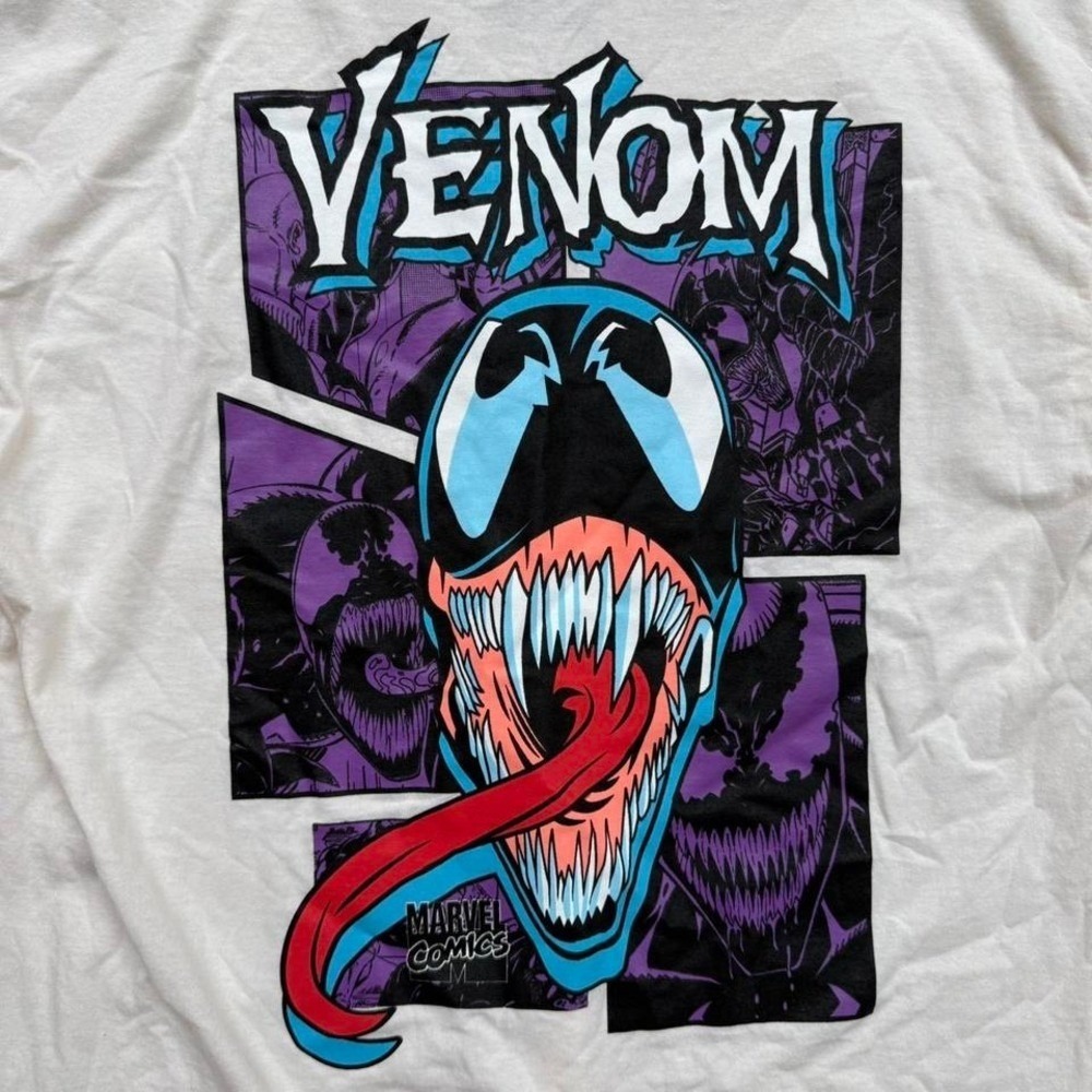 Marvel Venom Mens Size L Bone White Comics Graphic Tshirt Front Back